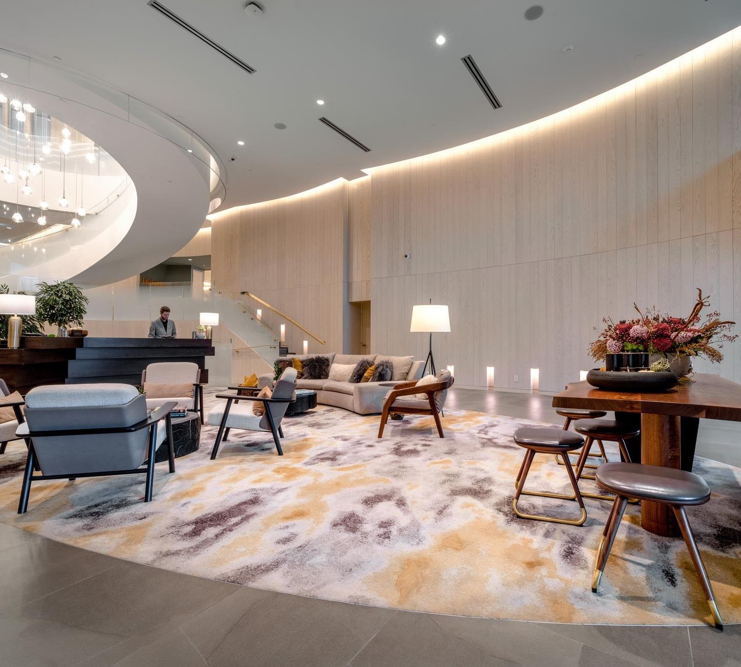 Geometric carpet motif for modern interiors requiring bold yet balanced flooring.